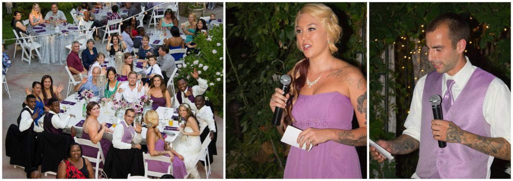 Maid of honor and best man speeches at wedding at at Heirloom Inn in Ione California.