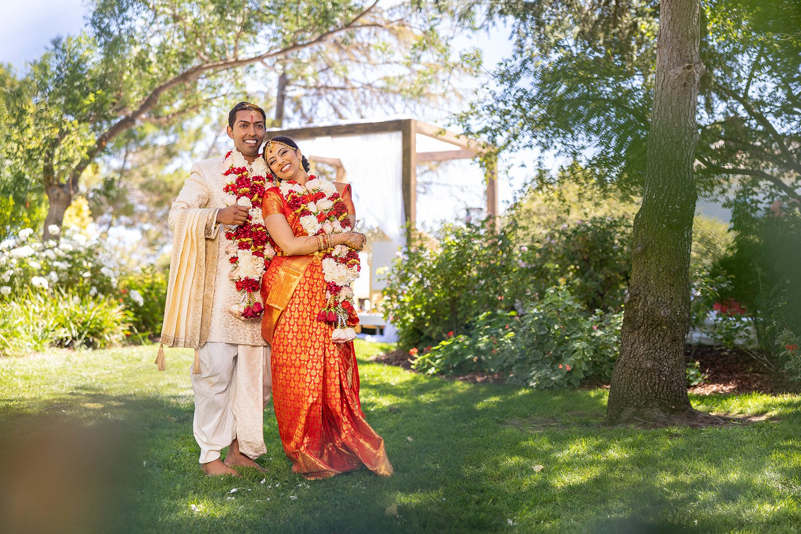 Indian wedding couple poses for a photo at one of the best bay area Indian wedding venues.
